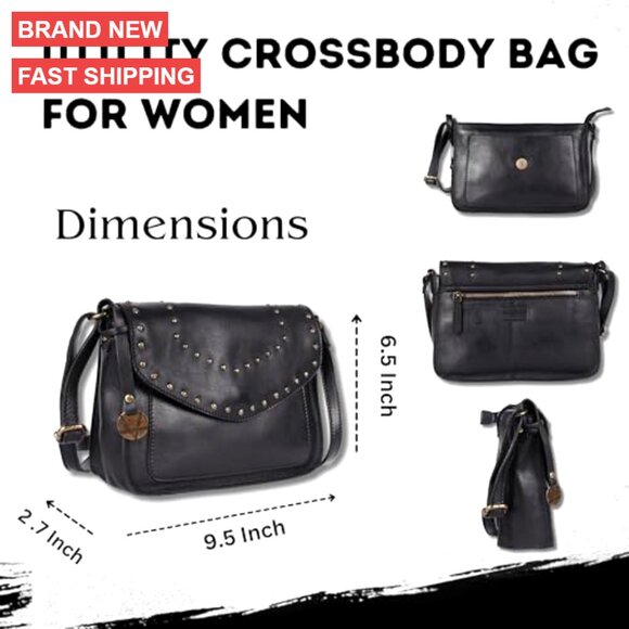 Italian Leather Crossbody Bag with Studs, Medium Size for Everyday Use - Picture 3 of 7